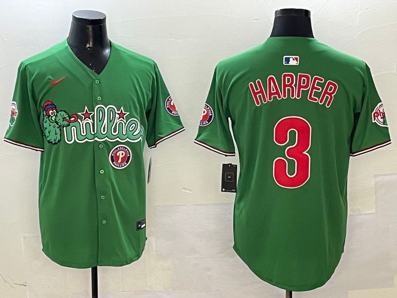 Men Philadelphia Phillies #3 Harper Green Three generations Joint Name Game 2025 Nike MLB Jersey style 6